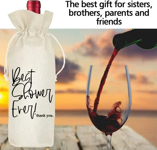 Miniatura 6 de Bolsa de vino Best Shower Ever: bolsa de arpillera personalizada con cordón para ideas de regalo de anfitrión de ducha