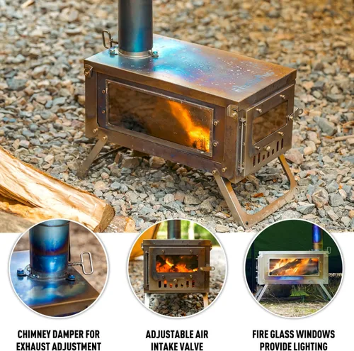 Miniatura 2 de Estufa portátil plegable de titanio FireHiking FireOne Mini para tienda de campaña, para acampar, hacer senderismo, cazar, cocinar, 1.54 kg