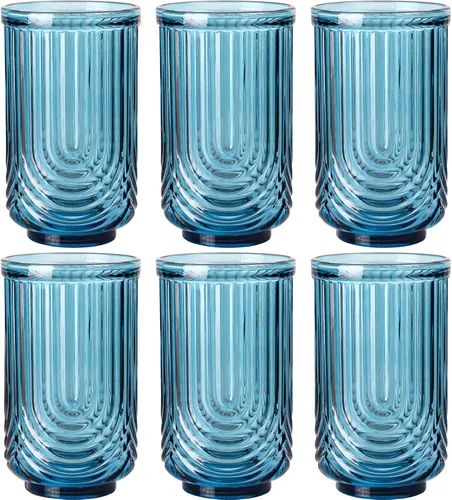 Miniatura 12 de JOVGANK Juego de vasos de bebida vintage rosados de 6 a 14 onzas, vasos de vidrio rosa art déco, vasos de cóctel de whisky, para bar, jugo de café