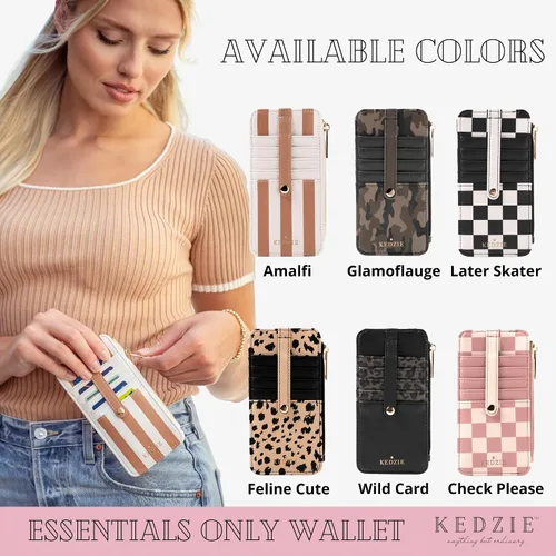 Miniatura 6 de KEDZIE Essentials Only - Cartera con cremallera para mujer, de piel vegana, pequeña tarjetero con ventana exterior para identificación, Glamoflauge