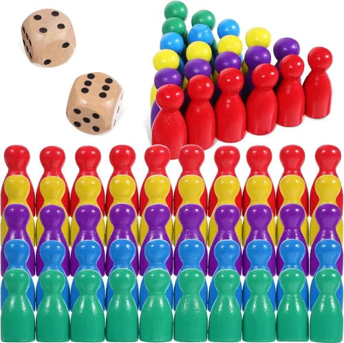 50 piezas de juego de mesa y dados, peones de madera multicolor para juegos de mesa, damas y fichas de marcado de mesa Ludo, 10 piezas de cada color