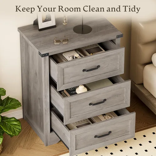 Miniatura 4 de BORNOON Cómoda de 3 cajones para dormitorio, pequeña cómoda de madera con asas de metal, armario de almacenamiento estrecho con diseño antivuelcos
