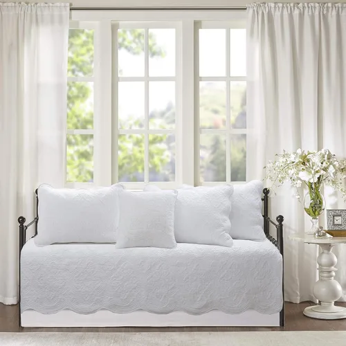 Miniatura 7 de Cozy Line Home Fashions - Juego de edredón de cama de algodón 100% Victoriano con medallón sólido blanco, matelassé, grabado, reversible, ligero