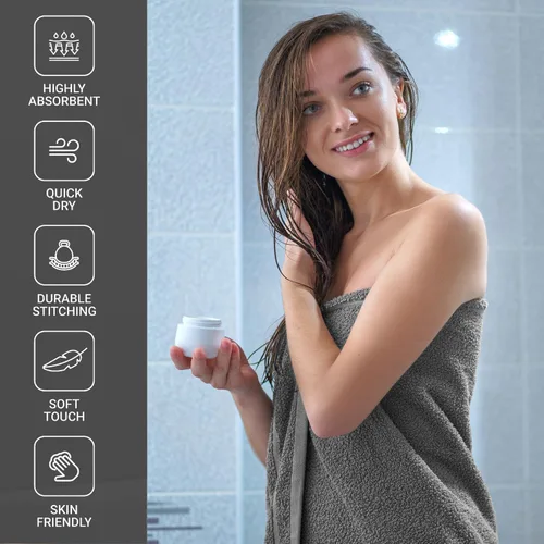 Miniatura 3 de Oakias Paquete de 2 toallas de baño de 35 x 70 pulgadas, color gris, toallas de baño extragrandes de 21.16 oz/m², 100% algodón hilado en anillo