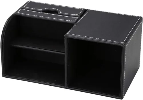 Miniatura 8 de KINGFOM Organizador de escritorio caddy de suministros de oficina de cuero PU, caja de almacenamiento multifunción para bolígrafo/lápiz, teléfono
