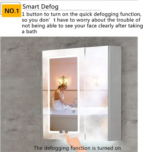 Miniatura 3 de Armarios de baño con espejo, gabinete de baño LED con estantes, armario de espejo de baño de almacenamiento con luces LED con luz ambiental y espejo