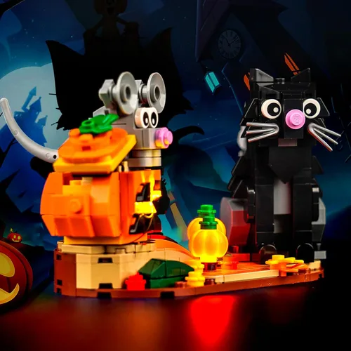 Miniatura 6 de BrickBling Luz LED compatible con Lego Halloween Cat & Mouse 40570 Kit de construcción, luces de decoración de Halloween compatibles con Lego 40570