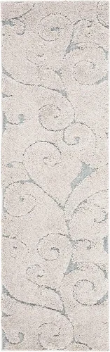 SAFAVIEH - Colección Florida Shag Alfombra Decorativa - 2 pies 3 pulgadas x 4 pies, Beige y Gris Azulado, Diseño de Espiral, Sin Desprendimiento y