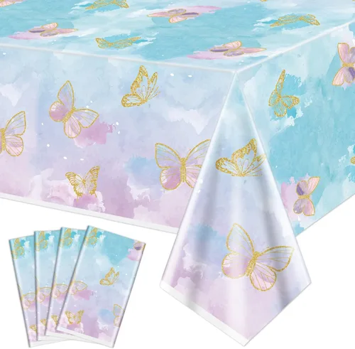 4 manteles de fiesta de mariposas, mantel de decoración de cumpleaños de mariposa, manteles rectangulares coloridos con diseño de mariposa para