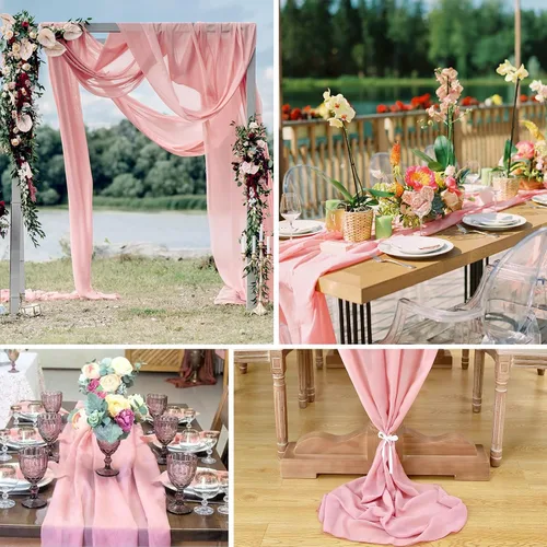 Miniatura 6 de Paquete de 10 Caminos de Mesa de Gasa Rosa Bebé de 10 Pies para Boda, Camino de Mesa de Tul Romántico Transparente para Navidad, Boda, Novia, Fiesta