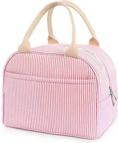 Miniatura 11 de Bolsa de almuerzo para mujer, lonchera térmica para viajes, trabajo, picnic, bolsas de almuerzo de gran capacidad para adultos (rayas negras)