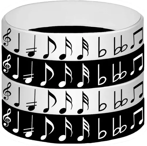 Miniatura 4 de 48 pulseras de goma con notas de piano, pulseras de silicona, suministros de fiesta, notas de piano, decoraciones de fiesta temática de música