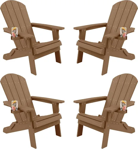 Miniatura 39 de YEFU Silla Adirondack, silla Adirondack de plástico de gran tamaño, sillas plegables para exteriores con soporte para tazas, silla de césped