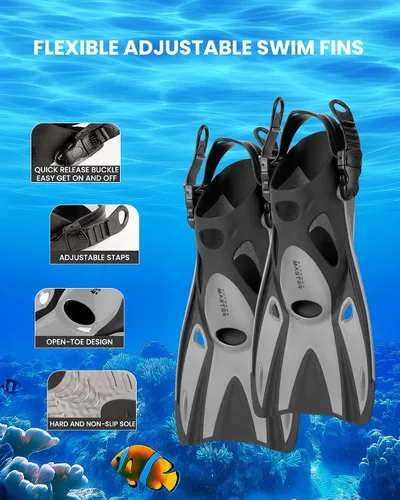 Miniatura 5 de OutdoorMaster Mobula Equipo de esnórquel para adultos, aletas de máscara con vista panorámica, antivaho y parte superior seca, equipo de buceo
