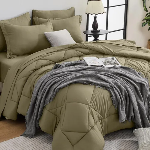 Miniatura 100 de HEVUMYI - Juego de edredón King de 7 piezas para todas las estaciones, cama en una bolsa, ultra suave, juego de cama con edredón, sábana plana, Azul