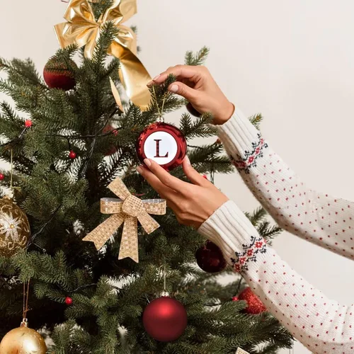 Miniatura 5 de Decoración de letras iniciales, adorno de bola de Navidad, negro y rojo, búfalo a cuadros, letra L, adornos de Navidad, recuerdo de recuerdo, regalo
