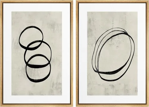 Miniatura 147 de SIGNWIN Lienzo enmarcado para pared, juego de arte de collage de ondas en espiral de mediados de siglo, formas abstractas, acogedor, neutro