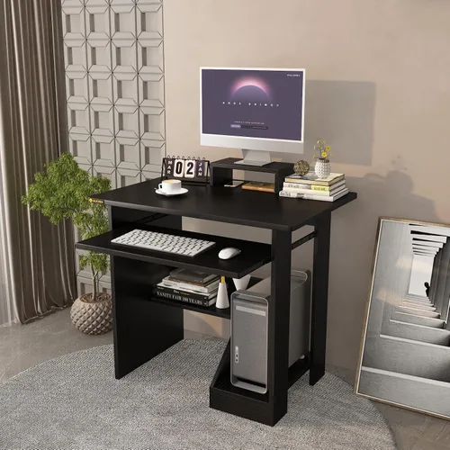 Miniatura 9 de Escritorio pequeño para computadora de 30 pulgadas con soporte para CPU, para oficina en casa, escritorio para computadora portátil con estante