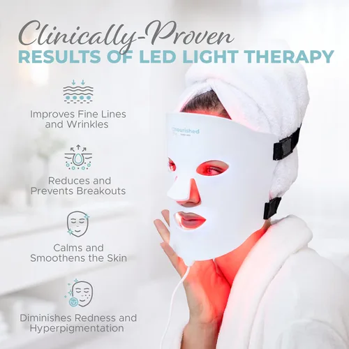 Miniatura 5 de Nourished Bodynskin Máscara facial y cuello con terapia de luz LED, dispositivo de cuidado de la piel facial, 7 colores rojo y azul
