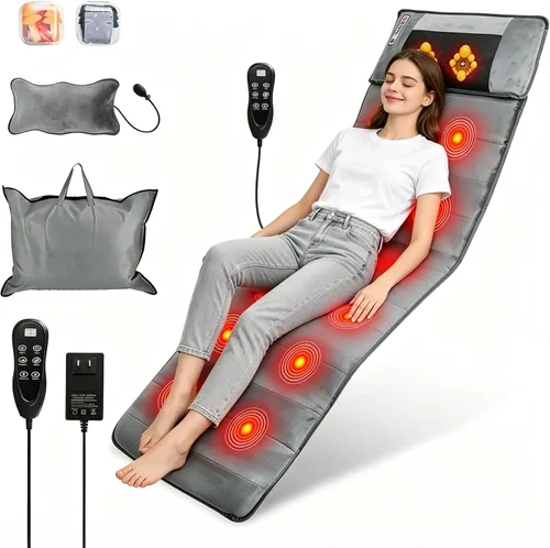 Miniatura 9 de Alfombrilla de masaje de cuerpo completo, almohadilla para silla de masaje de espalda con calor, motores de vibración multifuncionales, masajeador