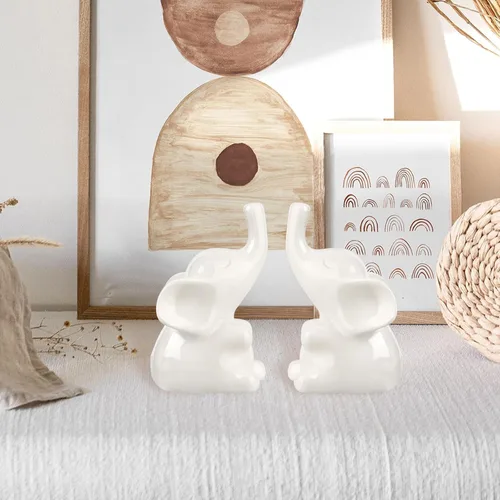 Miniatura 7 de Loving Pair - Juego de figuras de elefante blanco de cerámica, pequeña estatua de elefante para estantería, escritorio, decoración del hogar, regalo