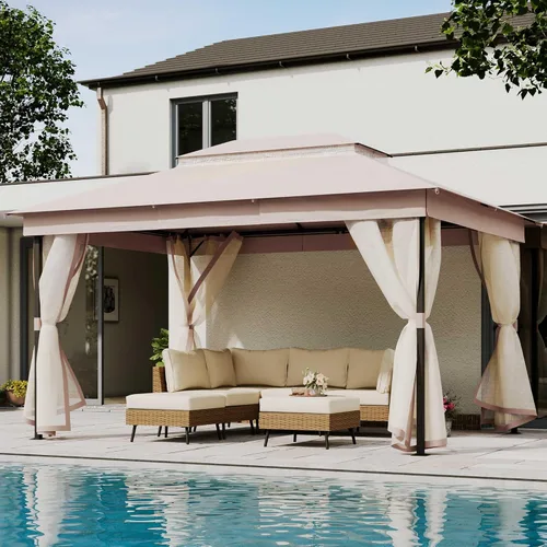 Miniatura 16 de LAUSAINT HOME 8'x8' Outdoor Gazebo, Metal Frame Heavy Duty Patio Canopy Tent Shelter with Double Roofs, Mosquito Nettings and Privacy Screens for