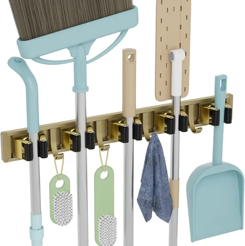 Miniatura 12 de reliahom Soporte de Pared para Escobas y Fregonas Soporte Montado en Pared para Garaje Organizador de Almacenamiento para Cocina y Jardín Negro