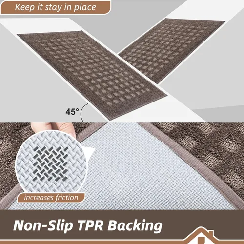 Miniatura 5 de BEQHAUSE Tapetes para puerta de 20 x 32 pulgadas, tapete antideslizante de punto gofre, de perfil bajo, resistente a la suciedad y absorbente, Marrón