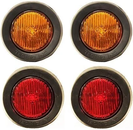 Juego de 2 luces LED ámbar y 2 rojas de 2 pulgadas, redondas, con luz, ojales y alambre, para camión, remolque, caravana, paquete de 4