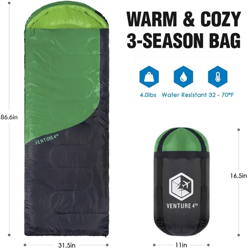 Miniatura 2 de VENTURE 4TH Saco de dormir para mochileros – XXL, tamaños dobles e individuales – Saco de dormir ligero para clima cálido y frío para adultos, niños