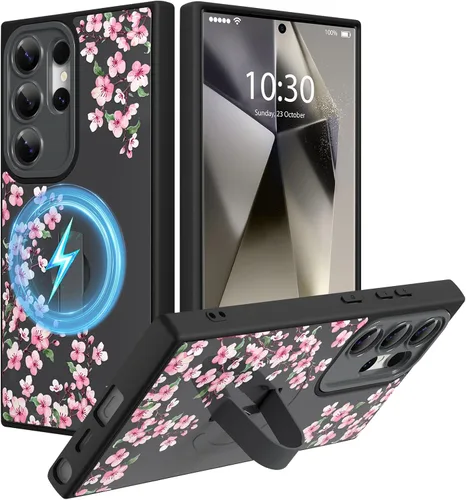 Miniatura 71 de Funda magnética compatible con Samsung Galaxy S25 Ultra para mujeres y hombres, estética flor de durazno, correa de muñeca ajustable incorporada