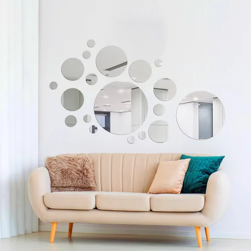 Shappy 32 Piezas Calcomanías de Pared de Espejo Acrílico Removibles Redondas Calcomanía de Pared Azulejos de Espejo Circulares para Hogar Baño Sala