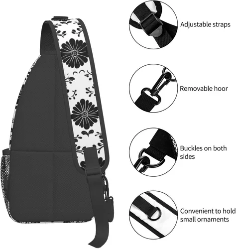 Miniatura 3 de Small Crossbody Bags for Women Men - Vintage Flower Black Print Adjustable Shoulder Bag Fanny Packs Belt Sling Bag Crossbody Purses Backpack for