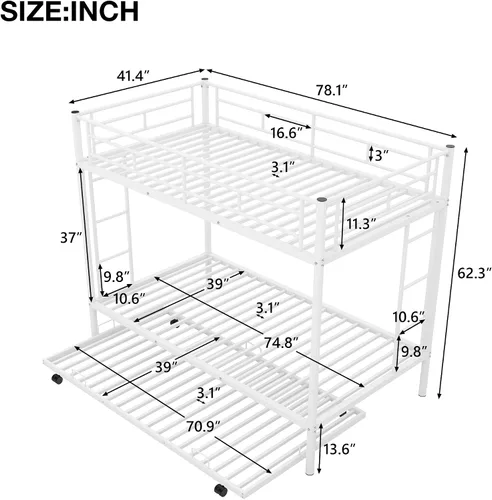 Miniatura 2 de Bellemave Litera individual sobre cama individual con nido, marco de cama de metal con escalera y rieles de seguridad para niños, niñas, niños