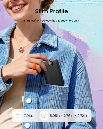 Miniatura 4 de Cargador Portátil con Enchufe de Pared, Banco de Energía USB C Delgado con Cables Integrados, Paquete de Batería Externa con Pantalla LED