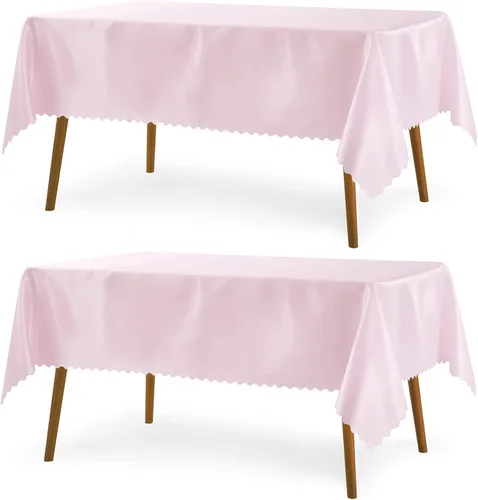 P Pothuiny Paquete de 2 manteles rectangulares de satén rosa claro de 60 x 84 pulgadas, manteles de satén superpuestos de tela suave brillante para