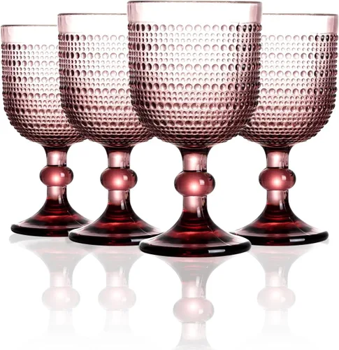 Miniatura 8 de 12 onzas Vasos de vino vintage transparentes, juego de 4 vasos de vino con nudos, vasos de vino en relieve para boda, fiesta, cena, bar