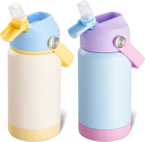 Miniatura 9 de Kerilyn - Botella de agua para niños, de acero inoxidable, con pajilla a prueba de fugas, con aislamiento térmico, libre de bisfenol A, unisex
