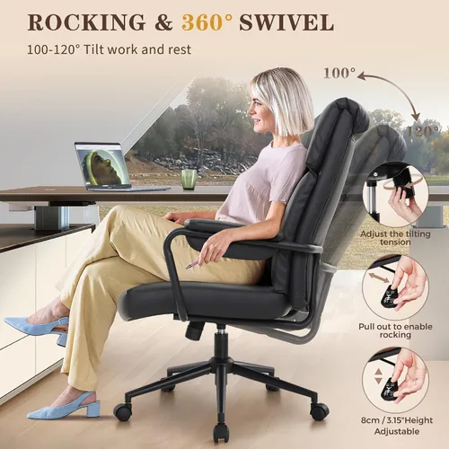 Miniatura 4 de IWMH Silla de escritorio de oficina en casa, cómoda silla ergonómica de mediados de siglo moderna de tela de piel sintética con soporte lumbar