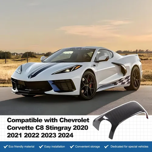 Miniatura 6 de Cubierta superior para base de volante compatible con Chevrolet Corvette C8 Stingray 2020-2025 fibra de carbono real, 1 unidad, cubierta