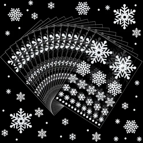 Outus 16 hojas de pegatinas de copo de nieve, pegatinas de invierno brillantes, pegatinas de copo de nieve para fiestas, manualidades de álbum de
