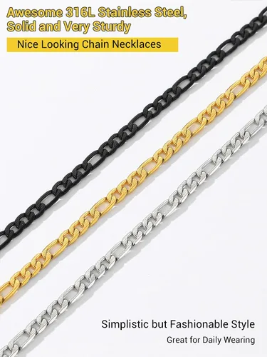 Miniatura 6 de PROSTEEL Collar de cadena Figaro de acero inoxidable 316L para hombresmujeres, chapado en oro real de 18 quilates, 0.157 in a 0.512 in, 14 a 30