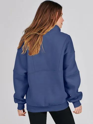 Miniatura 4 de ANRABESS Sudaderas de forro polar con media cremallera para mujer, de gran tamaño, con cremallera de un cuarto, ropa de otoño 2024, ropa de moda