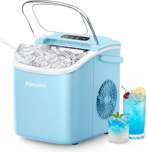 Miniatura 15 de EUHOMY Máquina de hielo para encimera con asa, 26 libras en 24 horas, 9 cubitos de hielo listos en 6 minutos, máquina de hielo portátil de limpieza