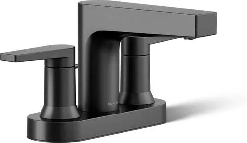 KOHLER K-97031-4-BL - Grifo de lavabo de baño tenso, 1.2 GPM, grifo de dos manijas, diseño minimalista, resistente a la corrosión, negro mate