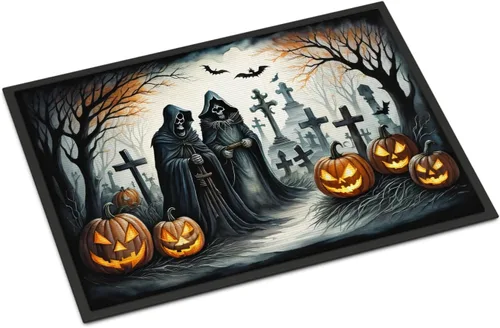 Miniatura 48 de Caroline's Treasures DAC2223MAT - Felpudo espeluznante de Halloween con gato negro de 18 x 27 pulgadas, tapete para puerta delantera