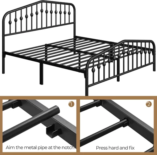 Miniatura 7 de Yaheetech Base de cama King con plataforma y cabecero victoriano, capacidad de 800 libras, espacio debajo de la cama de 12.6 pulgadas, no necesita