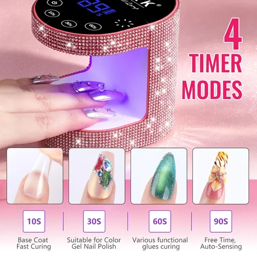 Miniatura 4 de MEKK Mini luz UV inalámbrica para uñas de gel – Mini lámpara de uñas LED UV recargable de 24 W con control táctil y sensor automático, pequeña