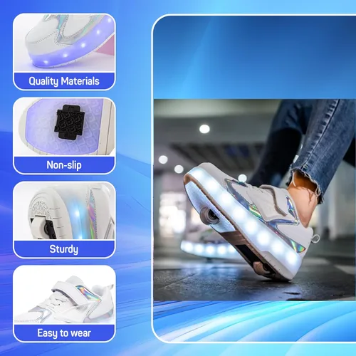 Miniatura 4 de Zapatos para niños con ruedas - 4 en 1 Zapatos con ruedas iluminados con luces LED recargables por USB para regalos de Navidad y escuela