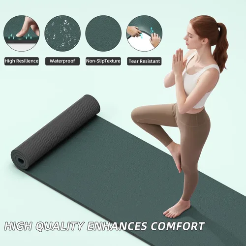 Miniatura 2 de ILILI Tapete de yoga 10mm extra grueso y 193cm extra largo, 76x28x0.4 pulgadas, material TPE antideslizante de doble color, fácil de transportar
